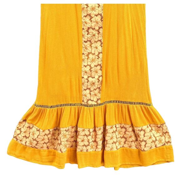 Miss Me Dress Lg Mustard Yellow Sleeveless Boho Beachy Floral Western Cowgirl - Picture 10 of 16